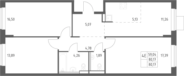 Планировка: Квартира евро-4 79 м² в ЖК «Пригород Лесное»