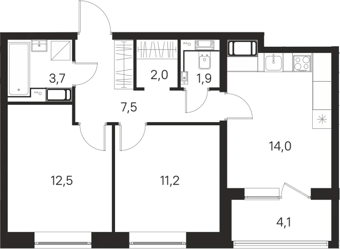 Планировка: 2-комнатная квартира 52,8 м² в ЖК «М36»