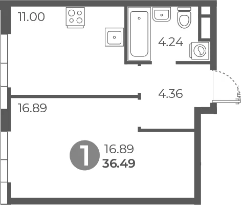 Планировка: 1-комнатная квартира 36,5 м² в ЖК «Нижегородская от Гранель»