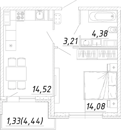Планировка: 1-комнатная квартира 36,2 м² в ЖК «Догма Юкки»