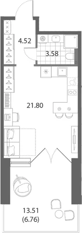 Планировка: Студия 29,9 м² в ЖК «Нева Арт»