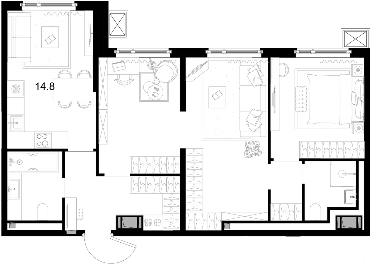 Планировка: Квартира 73,3 м² в ЖК «Дом МАЛЕВИЧ»