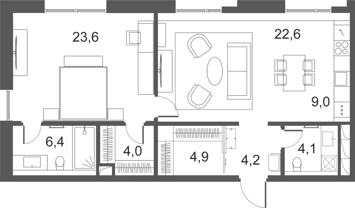 Планировка: Евродвушка 78,9 м² в ЖК «Клубные особняки Ильинка 3/8»
