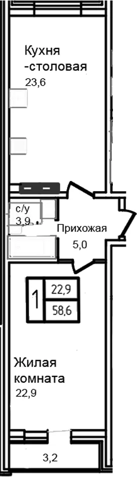 Планировка: Евродвушка 55,4 м² в ЖК «Троицкий»