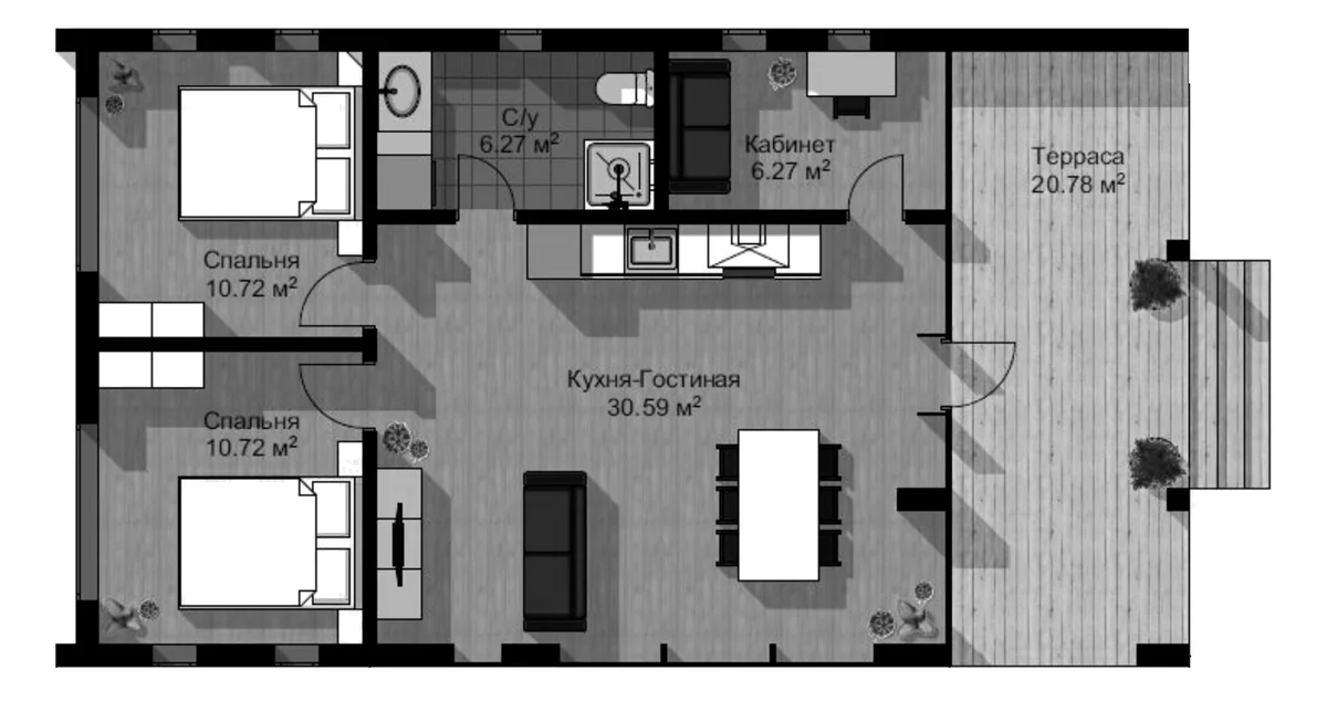 Планировка: Коттедж 75,2 м² в ЖК «Коттеджный поселок Грин Лаундж. EN DEVELOPMENT»
