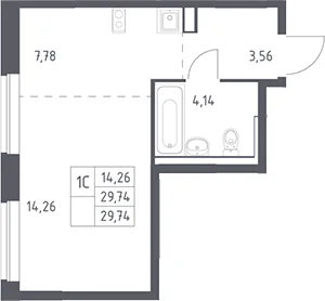 Планировка: Студия 29,7 м² в ЖК «Рублевский квартал»