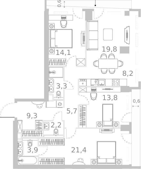 Планировка: Квартира евро-4 101,7 м² в ЖК «Ривер Парк Кутузовский»
