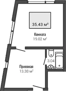 Планировка: Студия 38 м² в ЖК «Лайф Апарт Октябрьская»