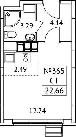 Планировка: Студия 22,7 м² в ЖК «Новотомилино»