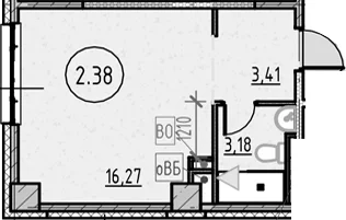 Планировка: Студия 22,9 м² в ЖК «COSMOS SMART САНКТ-ПЕТЕРБУРГ ЮЖНЫЙ ОТЕЛЬ»