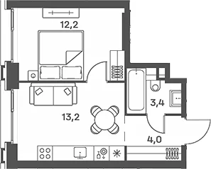 Планировка: Евродвушка 32,8 м² в ЖК «Портленд»