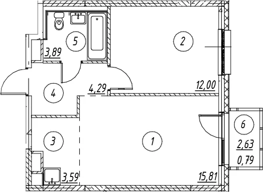 Планировка: Евродвушка 39,6 м² в ЖК «Новые Лаврики»