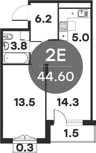 Планировка: Евродвушка 42,8 м² в ЖК «Равновесие»