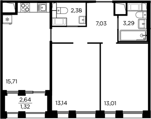 Планировка: Евротрёшка 54,6 м² в ЖК «Респект»