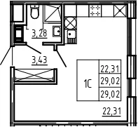 Планировка: Студия 29 м² в ЖК «Bereg. Курортный»