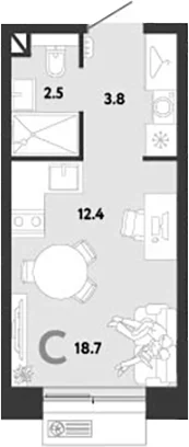 Планировка: Студия 18,7 м² в ЖК «Страна.Заречная»