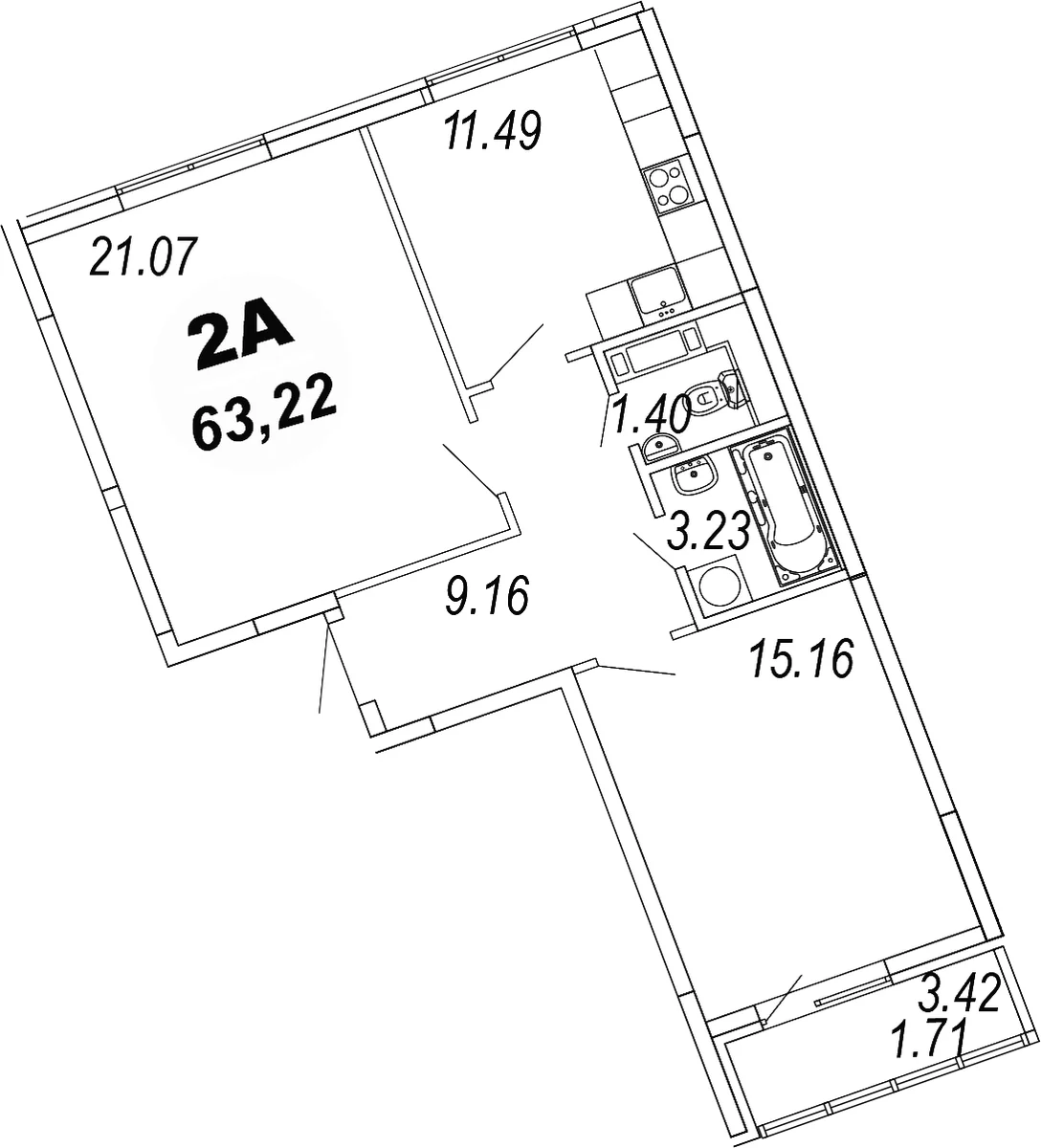 Планировка: 2-комнатная квартира 61,5 м² в ЖК «Шолохово»