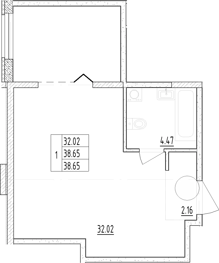Планировка: Студия 38,7 м² в ЖК «Зум Черная Речка»