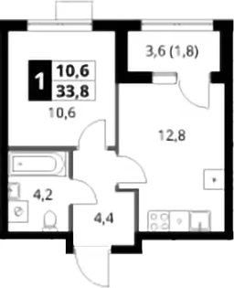 Планировка: 1-комнатная квартира 32 м² в ЖК «1-й Ясеневский»