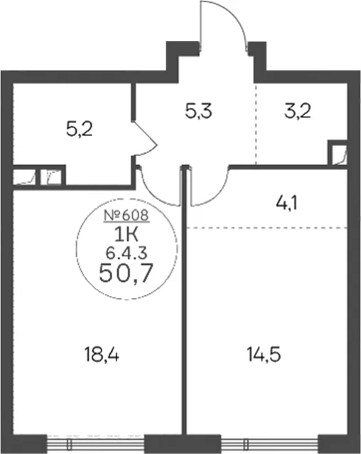 Планировка: 1-комнатная квартира 50,7 м² в ЖК «Клубный квартал КРЫЛАТСКАЯ 33»