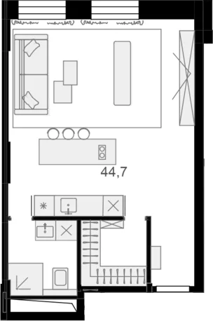 Планировка: Квартира 44,8 м² в ЖК «Резиденции архитекторов»
