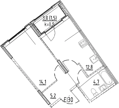 Планировка: 1-комнатная квартира 36,8 м² в ЖК «Ягодное Река Парк»