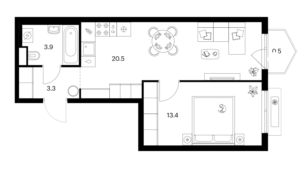 Планировка: 1-комнатная квартира 41,1 м² в ЖК «Ярославский»
