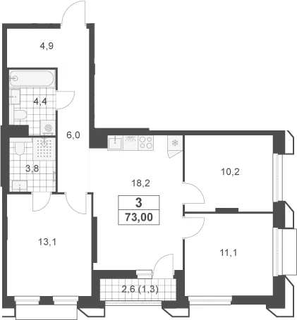 Планировка: Квартира евро-4 71,7 м² в ЖК «Южные сады»