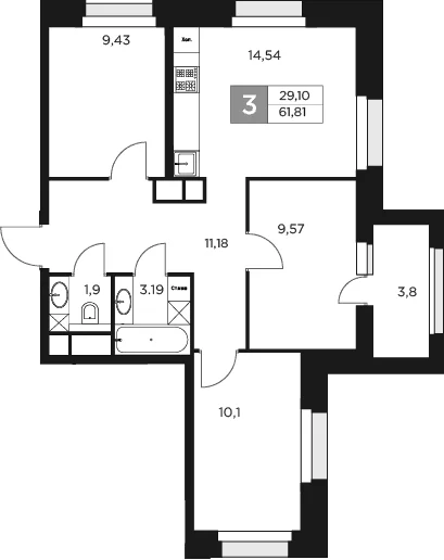 Планировка: Квартира евро-4 59,9 м² в ЖК «Восток 2»