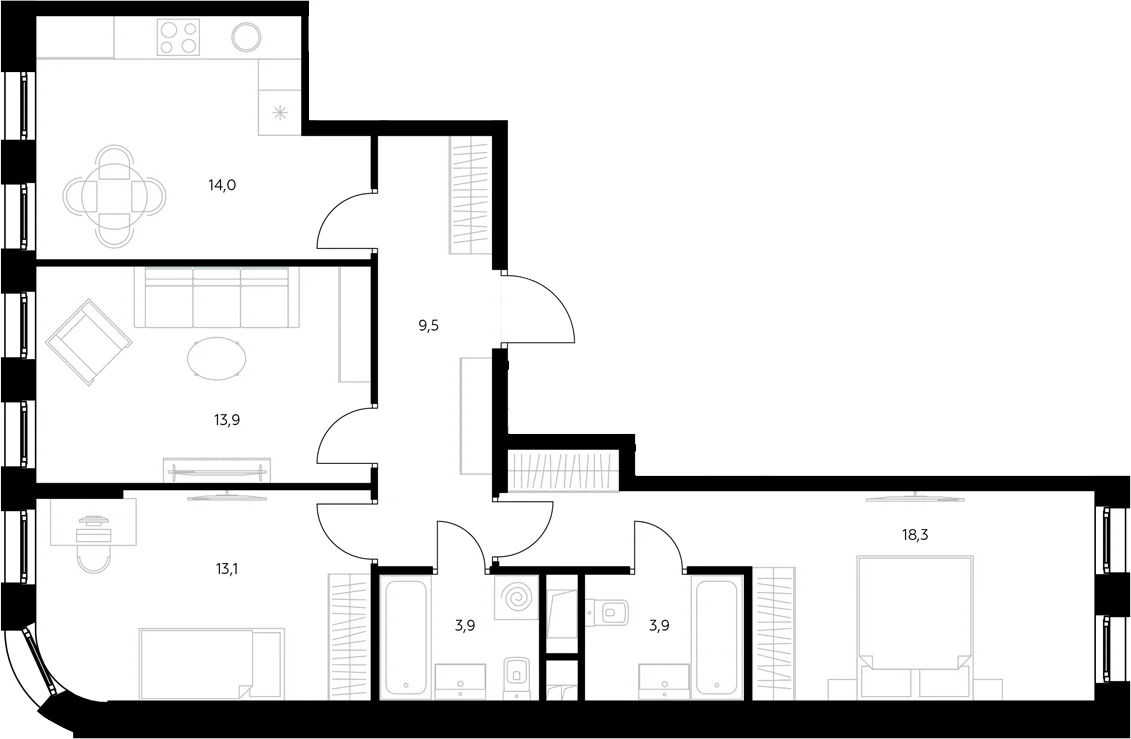 Планировка: 3-комнатная квартира 76,6 м² в ЖК «Адмирал»