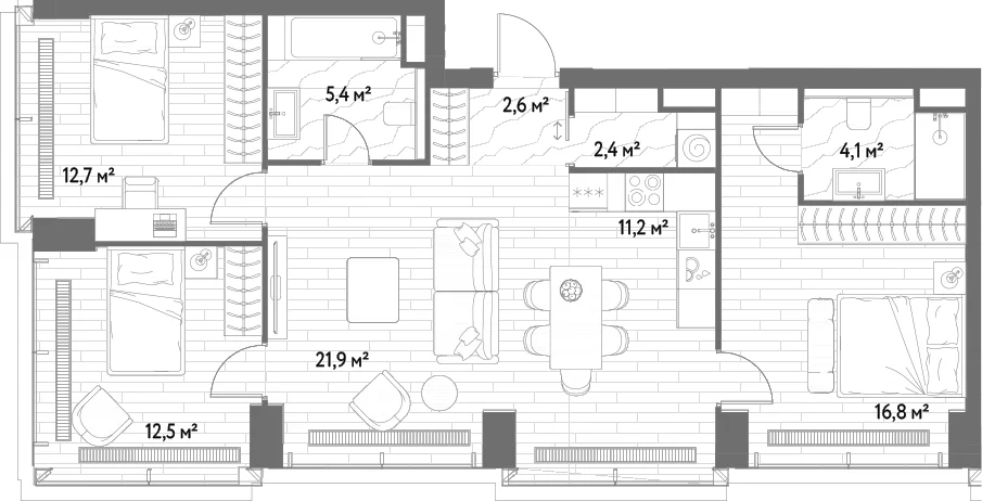 Планировка: Квартира евро-4 89,6 м² в ЖК «С5»
