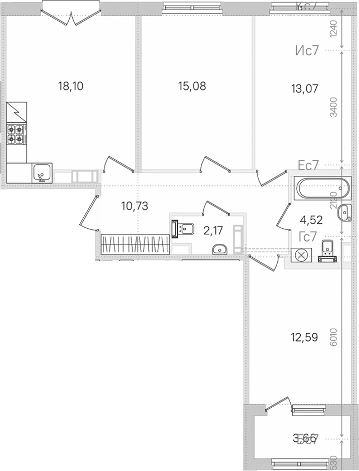 Планировка: Квартира евро-4 76,3 м² в ЖК «Дубровский»