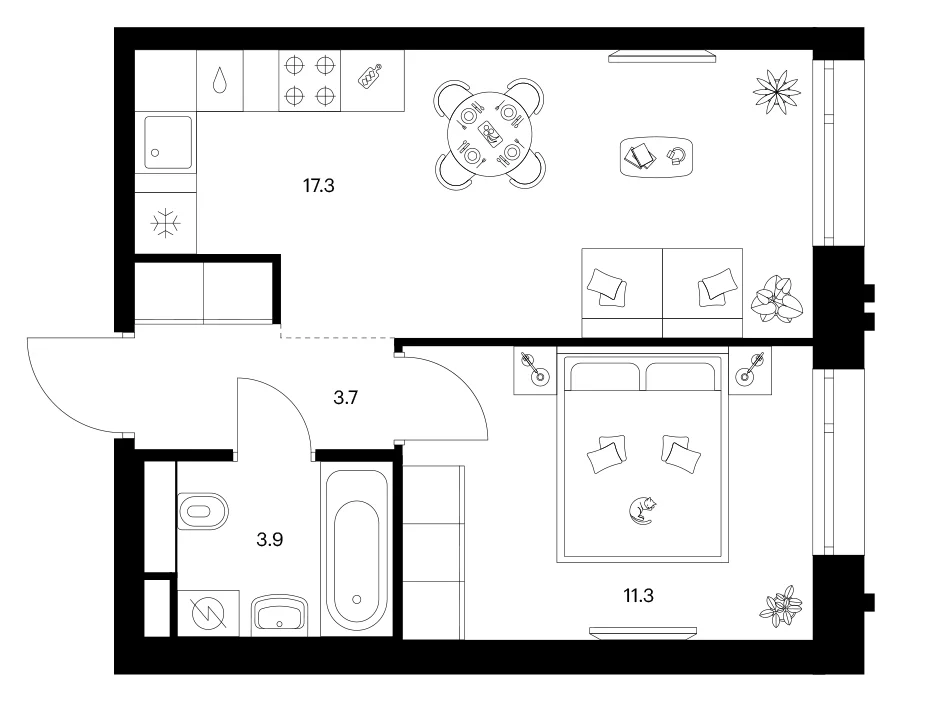 Планировка: 1-комнатная квартира 36,2 м² в ЖК «Лосиноостровский парк»