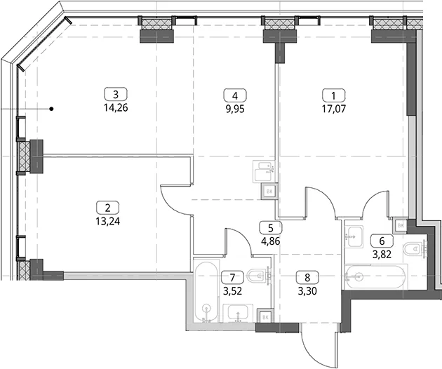 Планировка: Евротрёшка 70 м² в ЖК «СИТИДЗЕН»