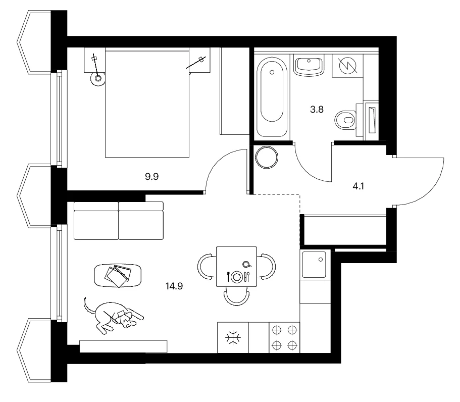 Планировка: 1-комнатная квартира 32,7 м² в ЖК «Бусиновский парк»