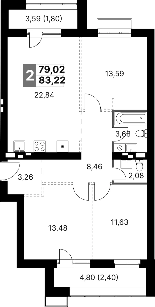 Планировка: Квартира евро-4 79 м² в ЖК «Жаворонки Клаб»
