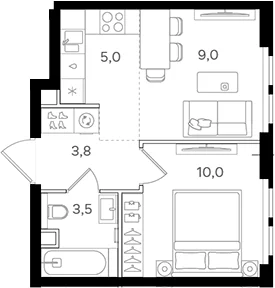 Планировка: Евродвушка 31,3 м² в ЖК «НАЗАРЕ»