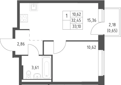 Планировка: Евродвушка 32,5 м² в ЖК «Большое Юрлово»