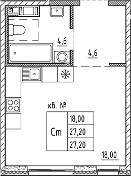 Планировка: Студия 27,2 м² в ЖК «Плюс Пулковский»