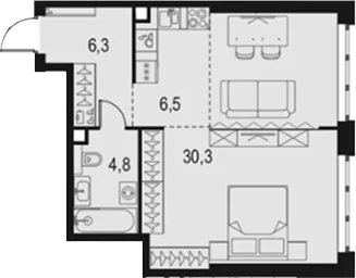 Планировка: Студия 47,9 м² в ЖК «Левел Южнопортовая»