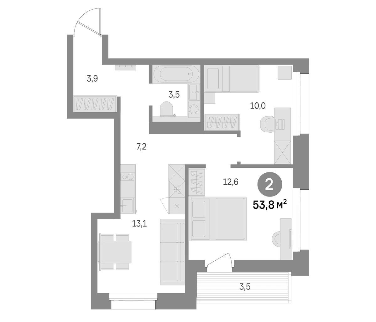Планировка: 2-комнатная квартира 50,3 м² в ЖК «Северный ветер»