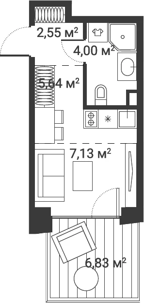 Планировка: Студия 18,6 м² в ЖК «Первый Нагатинский»