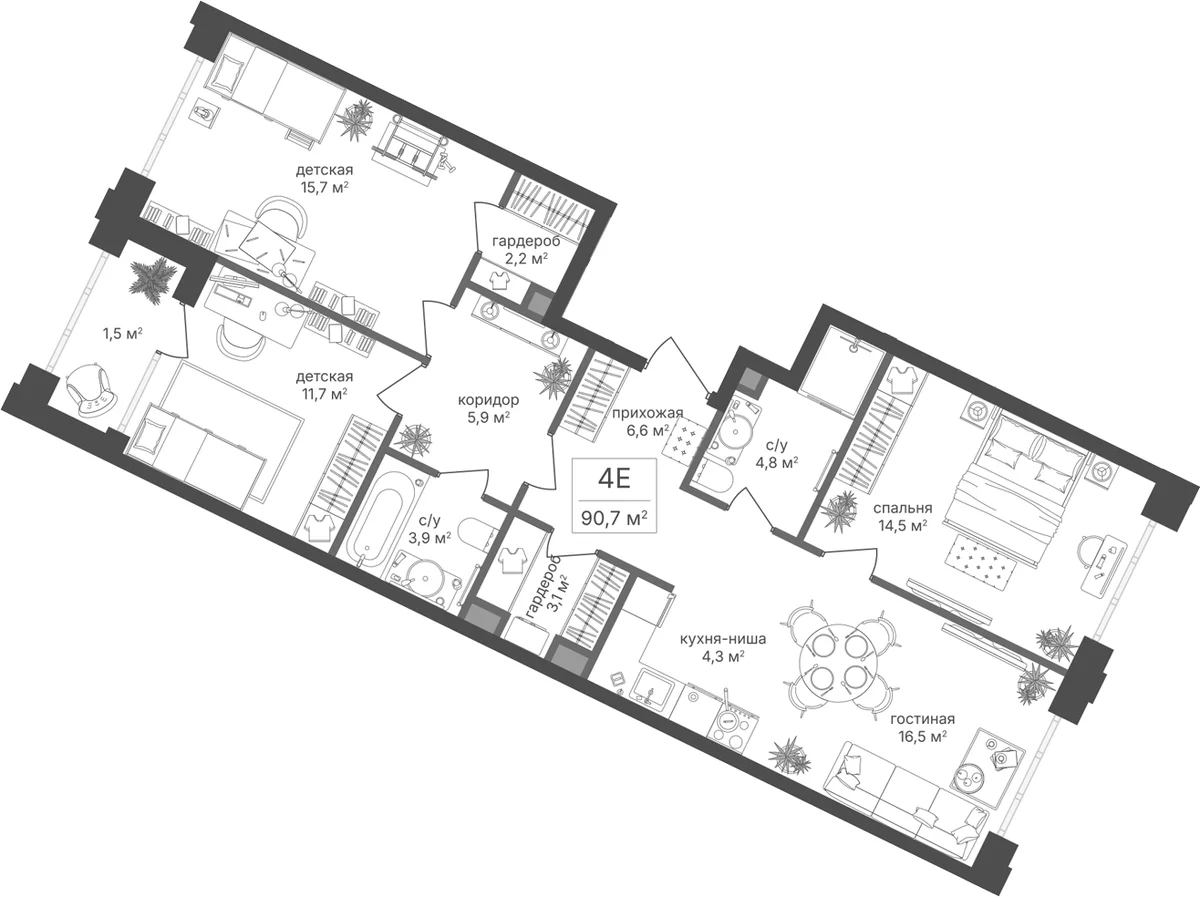 Планировка: Квартира евро-4 89,2 м² в ЖК «Михалковский»