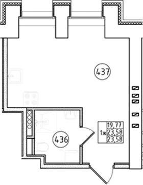 Планировка: Студия 23,6 м² в ЖК «Апарт-отель Фомин»