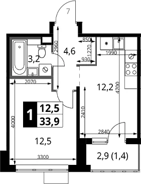 Планировка: 1-комнатная квартира 32,5 м² в ЖК «1-й Химкинский»