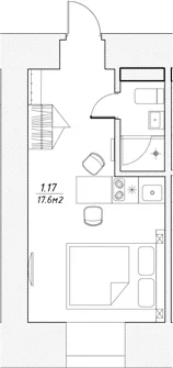 Планировка: Студия 17,6 м² в ЖК «Апарт-отель 3* в Петровском пер., 4»