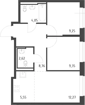 Планировка: Евротрёшка 51,9 м² в ЖК «Живи! В Рыбацком»