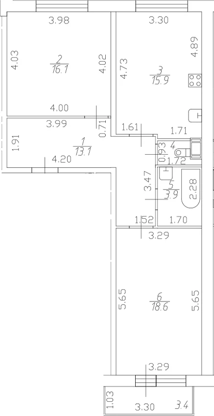 Планировка: Евротрёшка 68,9 м² в ЖК «Полет»