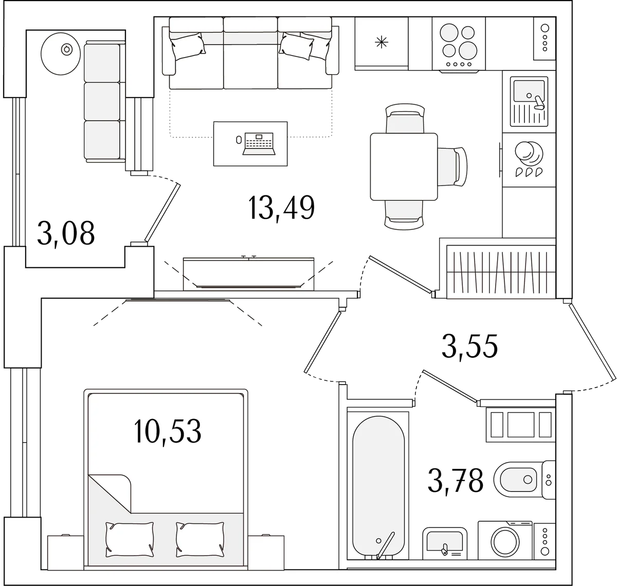 Планировка: Евродвушка 31,4 м² в ЖК «Гранат»