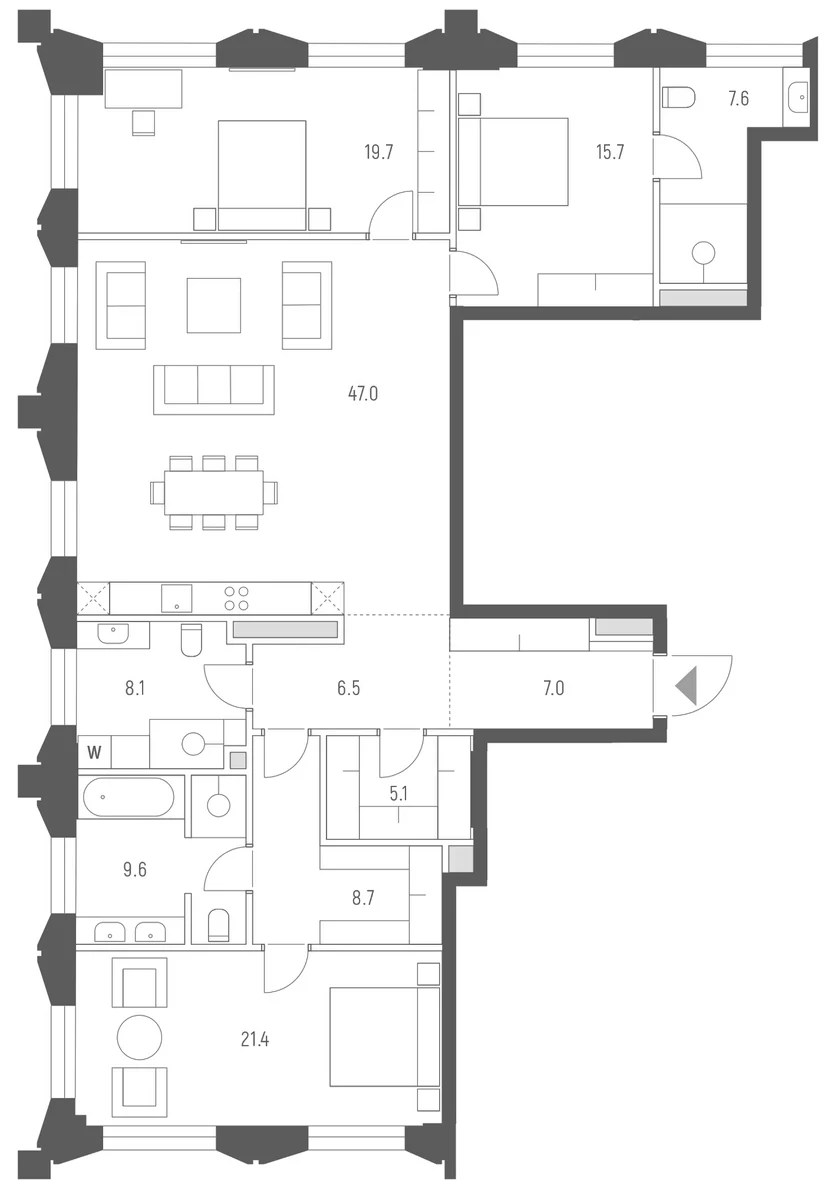 Планировка: Квартира евро-4 156,4 м² в ЖК «Веспер Кутузовский»